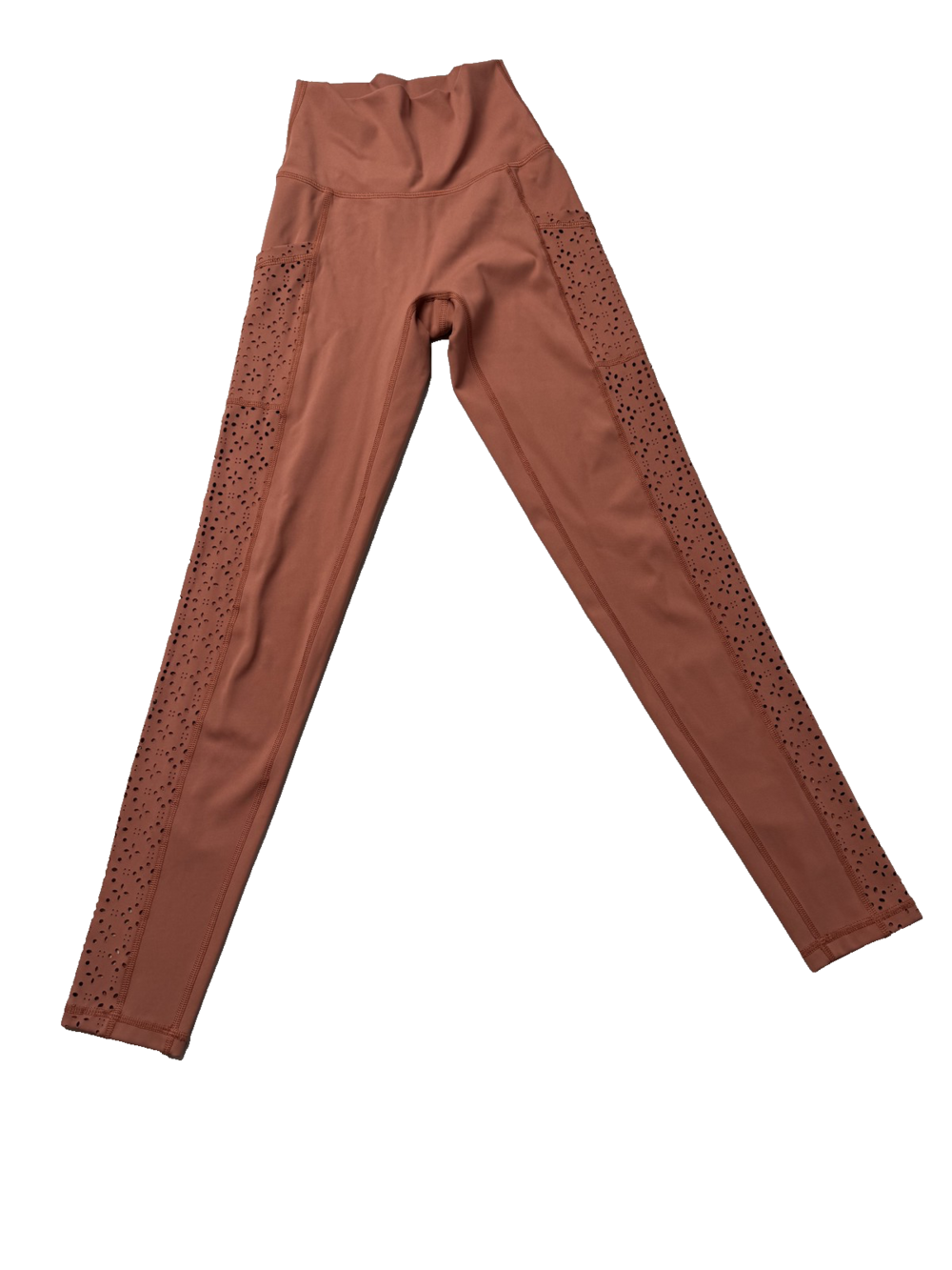 Aerie Leggings Womens XS Brown High Rise Laser Cut Side Pocket Chill Play Move